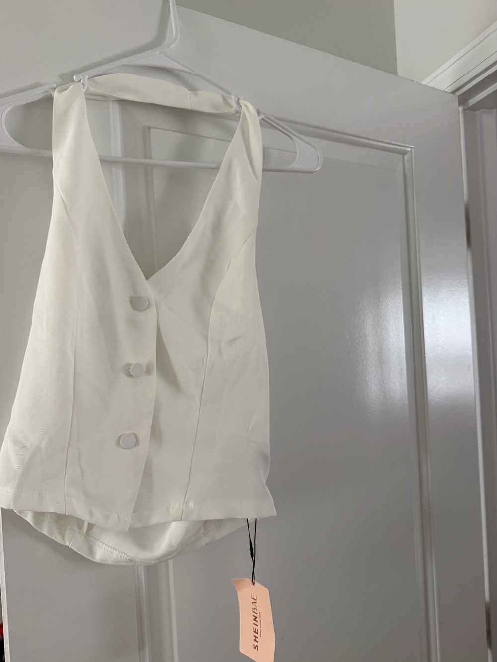 SHEIN White Button-Front V-Neck Halter Camisole